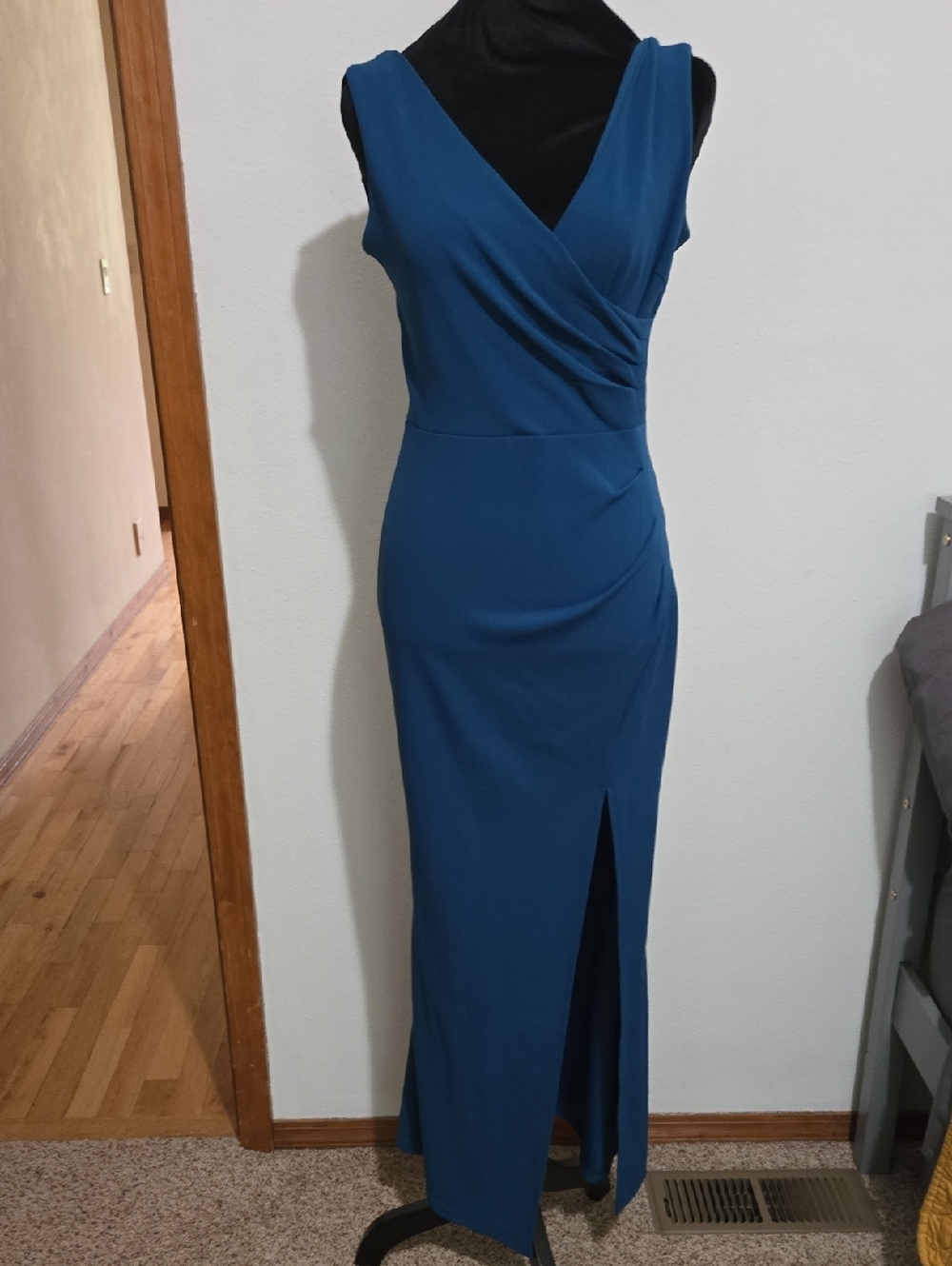 Sleeveless Teal Wrap Maxi Dress with Front Slit